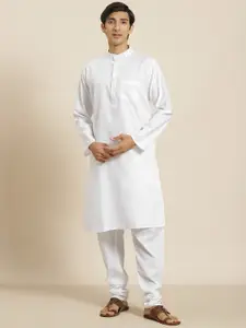 SOJANYA Men White Solid Regular Kurta with Churidar