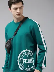 French Connection Men Teal Green Printed Sweatshirt