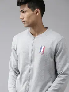 French Connection Men Grey Melange Solid Front-Open Sweatshirt