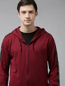 French Connection Men Maroon Hooded Sweatshirt