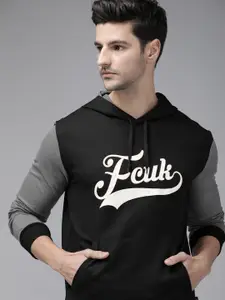 French Connection Men Black Printed Hooded Sweatshirt