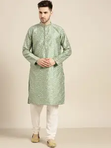 SOJANYA Men Green Embroidered Regular Sequinned Kurta with Churidar
