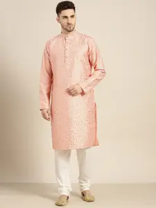 SOJANYA Men Peach-Coloured & Beige Kurta