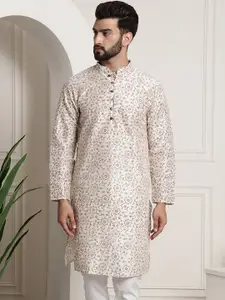 SOJANYA Men Cream-Coloured & Brown Ethnic Motifs Printed Kurta