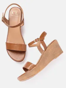 Carlton London Brown Textured Wedge Sandals