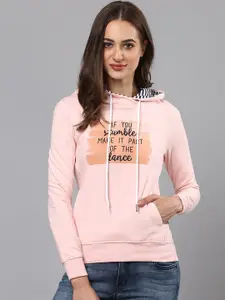 Campus Sutra Women Pink Typography Printed Sweatshirt