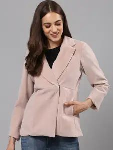 Campus Sutra Women Peach-Coloured Solid Comfort-Fit Casual Blazer