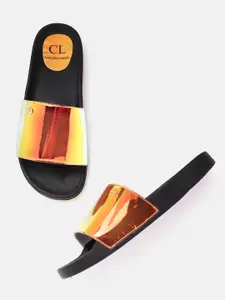 Carlton London Women Gold-Tone Iridescent Effect Open Toe Flats