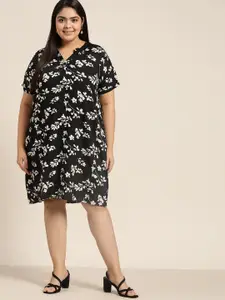 Sztori Plus Size Black & White Floral A-Line Dress