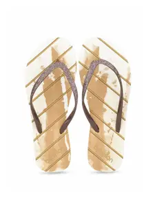 United Colors of Benetton Women Beige & Brown Striped Thong Flip-Flops