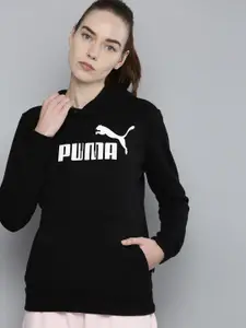 Puma Women Black Printed Essentials Logo Hooded Sweatshirt
