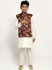 KRAFT INDIA KRAFT INDIA Boys Cream-Coloured Dupion Silk Kurta with Churidar