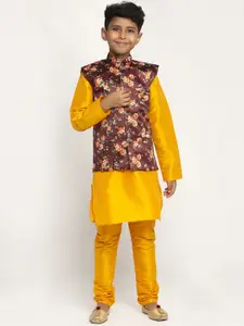 KRAFT INDIA Boys Mustard Yellow Dupion Silk Kurta with Pyjamas