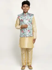 KRAFT INDIA Boys Cream-Coloured Dupion Silk Kurta with Pyjamas
