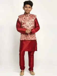 KRAFT INDIA Boys Maroon Dupion Silk Kurta with Pyjamas