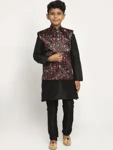 KRAFT INDIA Boys Black Dupion Silk Kurta with Pyjamas