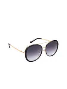 AISLIN Women Grey Lens & Gold-Toned Round Sunglasses with UV Protected Lens