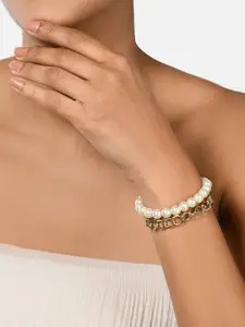 Zaveri Pearls Women Rose Gold & White Rose Gold-Plated Wraparound Bracelet