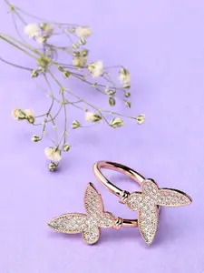 Zaveri Pearls Rose Gold-Plated White CZ-Studded Contemporary Adjustable Finger Ring