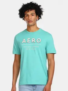 Aeropostale Men Green  White Typography Printed Pure Cotton T-shirt