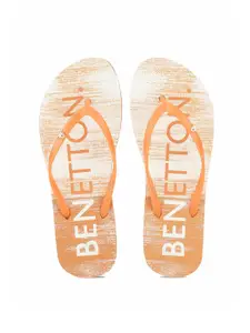 United Colors of Benetton Women Yellow Printed Rubber Thong Flip-Flops