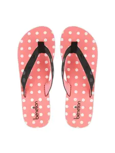 United Colors of Benetton Women Coral Printed Rubber Thong Flip-Flops