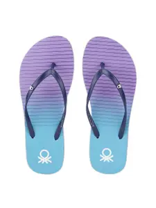 United Colors of Benetton Women Navy Blue & Purple Striped Thong Flip-Flops