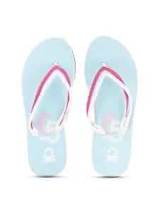 United Colors of Benetton Women Blue & Multicoloured Printed Rubber Thong Flip-Flops