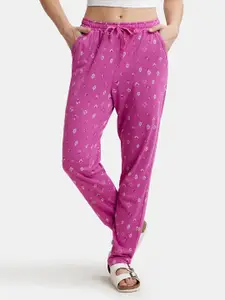 Jockey Women Pink & Blue Floral Print Relaxed Fit Lounge Pants