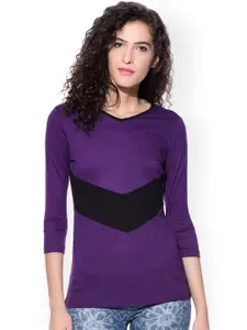 WISSTLER Women Purple Colourblock Regular Top