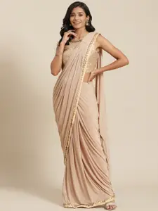 Grancy Beige & Gold-Toned Sequinned Ready to Wear Saree