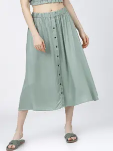 Tokyo Talkies Women Green Solid Casual-Fit A-Line Skirt