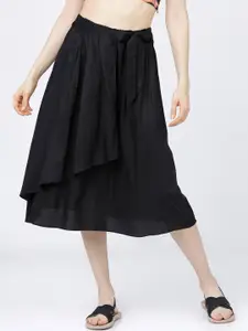 Tokyo Talkies Women Black Solid Casual-Fit A-Line Midi Skirt