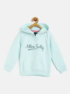 Allen Solly Junior Girls Mint Green Cotton Brand Logo Print Hooded Sweatshirt