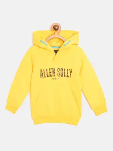 Allen Solly Junior Boys Yellow & Black Cotton Brand Logo Print Hooded Sweatshirt