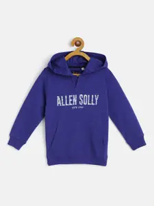 Allen Solly Junior Boys Blue & White Cotton Brand Logo Print Hooded Sweatshirt