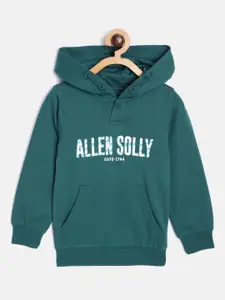 Allen Solly Junior Boys Teal Green & White Brand Logo Print Hooded Sweatshirt