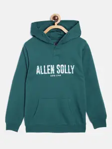 Allen Solly Junior Boys Teal Green & White Brand Logo Print Hooded Sweatshirt