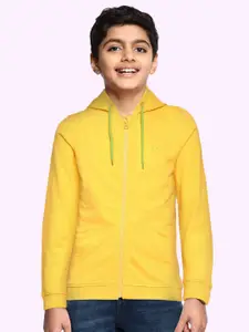 Allen Solly Junior Boys Yellow Pure Cotton Solid Hooded Sweatshirt