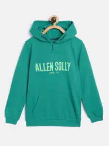 Allen Solly Junior Boys Green Brand Logo Printed Hooded Sweatshirt