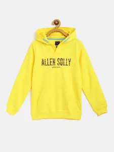 Allen Solly Junior Boys Yellow Brand Name Print Pure Cotton Hooded Sweatshirt