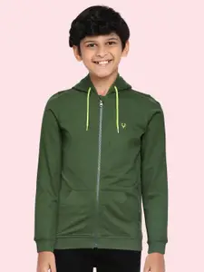Allen Solly Junior Boys Olive Green Pure Cotton Solid Hooded Sweatshirt