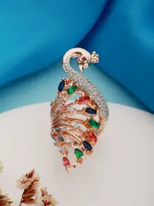 Saraf RS Jewellery Rose Gold-Plated White & Blue AD-Studded & CZ-Studded Handcrafted Adjustable Finger Ring
