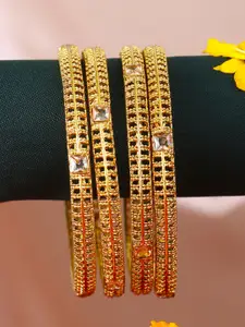 Adwitiya Set Of 4 Gold-Plated Beige Stone-Studded Handcrafted Bangles