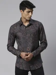 RARE RABBIT Men Charcoal Tailored Fit Printed Casual Shirt