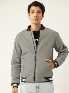 Leather Retail Men Grey Bomber Jacket