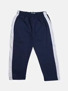TINY HUG Boys Navy Blue Solid Slim-Fit Fleece Track Pants