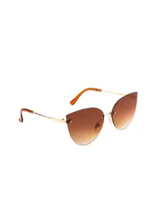 AISLIN Women Brown Lens & Gold-Toned Cateye Sunglasses with UV Protected Lens