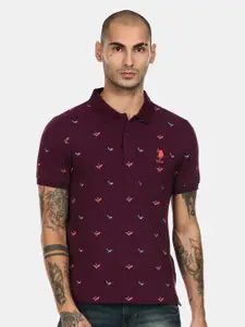 U.S. Polo Assn. U S Polo Assn Men Purple Printed Polo Collar T-shirt
