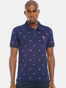 U.S. Polo Assn. U S Polo Assn Men Blue Printed Polo Collar T-shirt